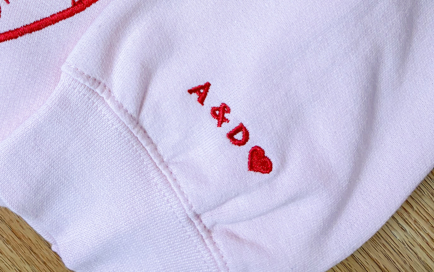 Initials on sleeve valentines - Add on