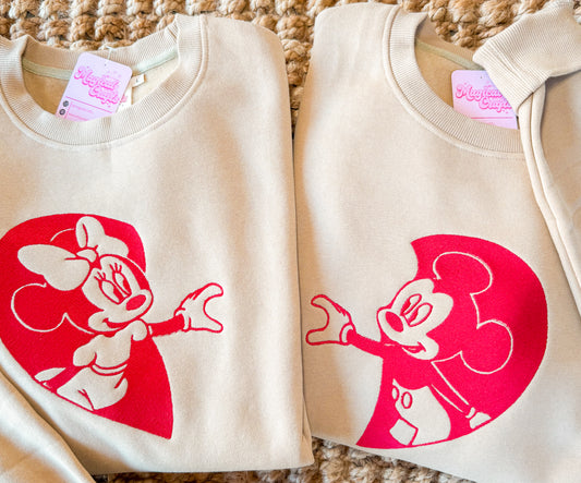 Mickey Half of Heart Valentines Embroidered Sweatshirt
