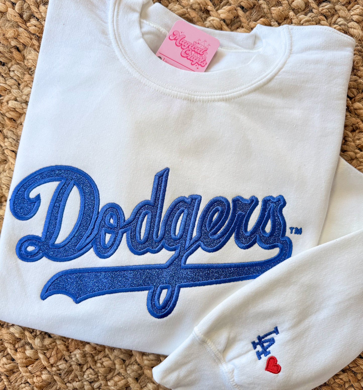 Dodgers Glitter Embroidered Crewneck Sweatshirt