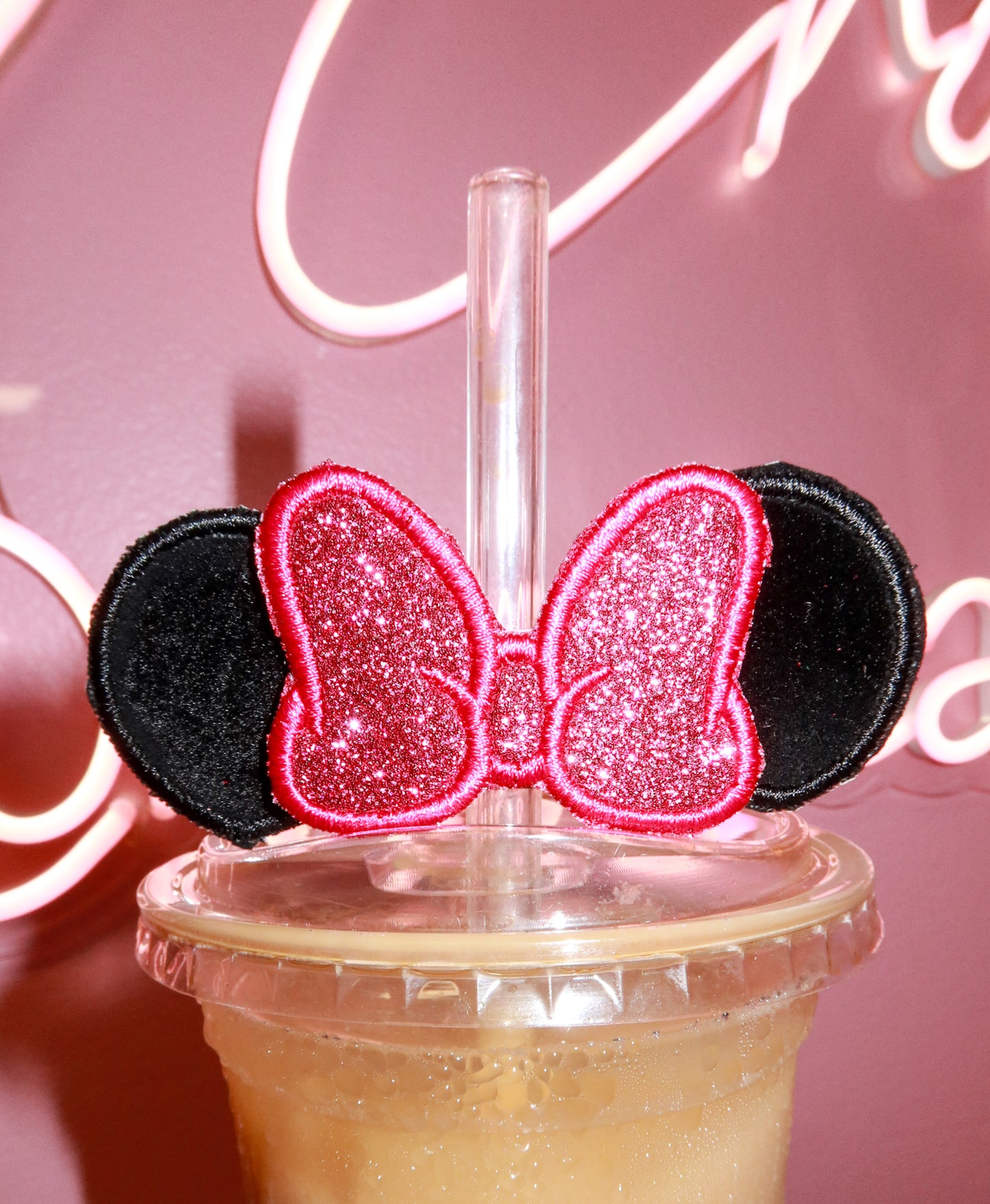 Minnie Mouse Embroidered Straw Ears - Black/Hot Pink