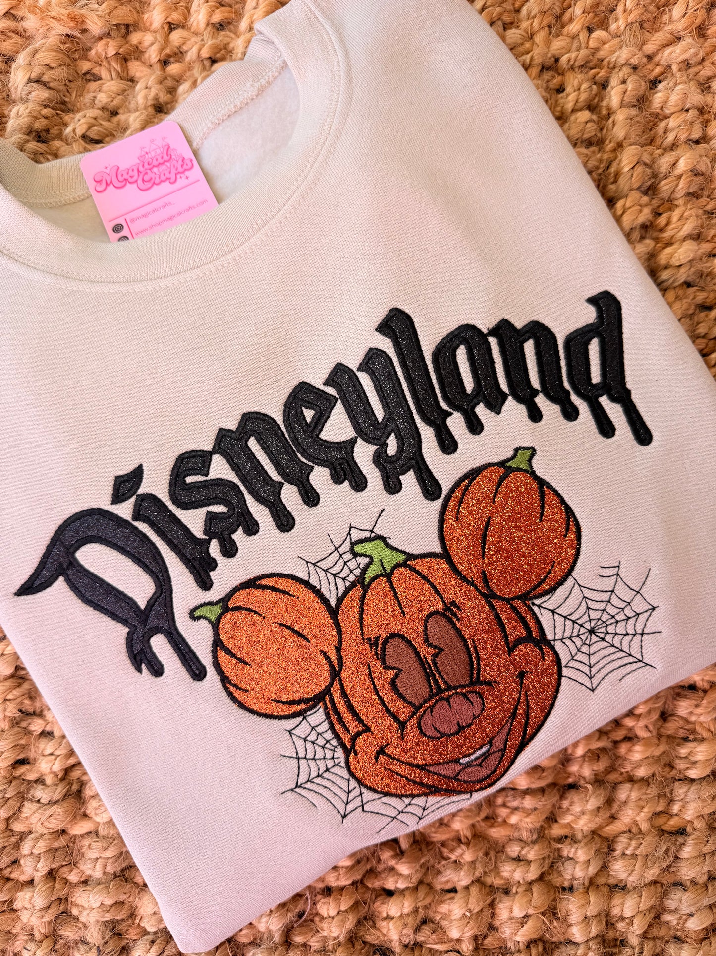 Mickey Glitter Halloween Pumpkin Embroidered Crewneck