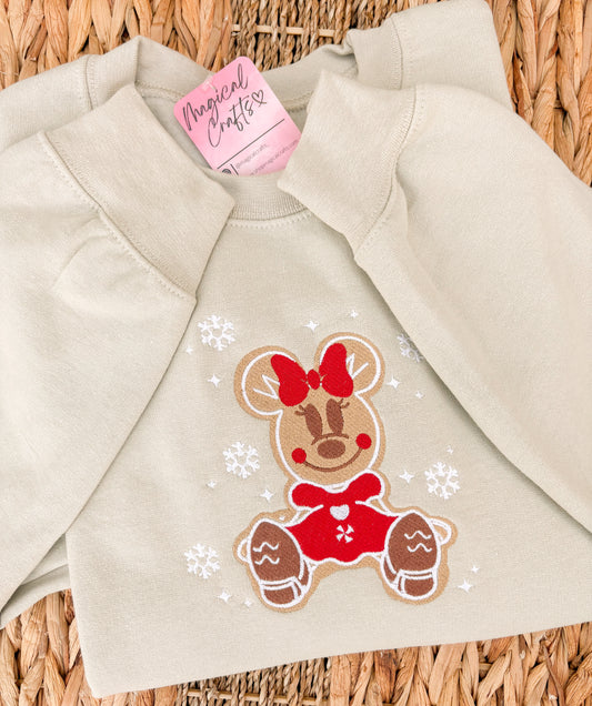 Minnie Gingerbread Christmas Embroidered Crewneck