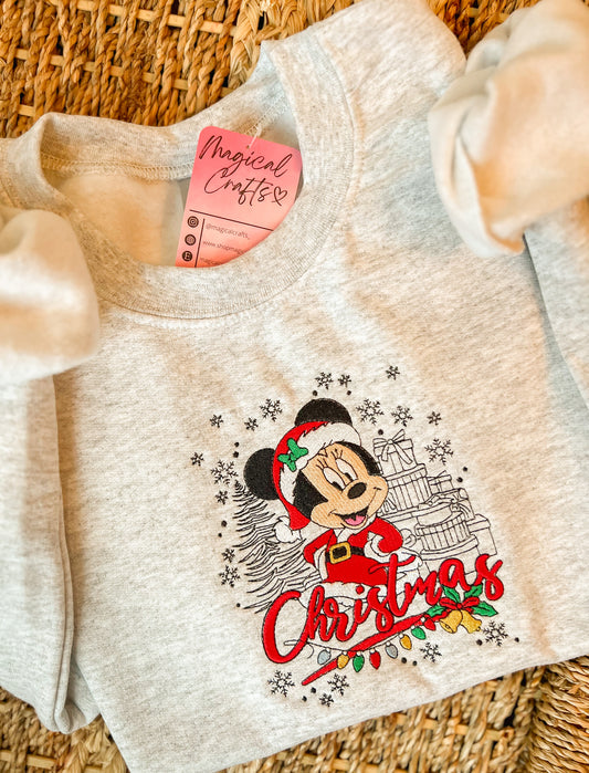 Minnie Christmas Presents Embroidered Crewneck