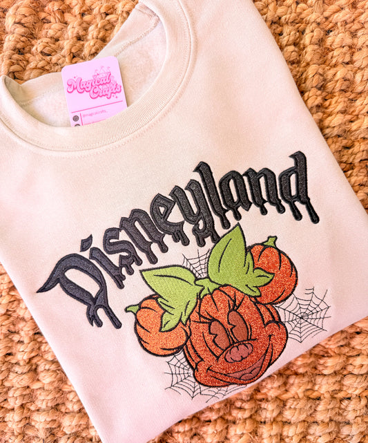 Minnie Glitter Halloween Pumpkin Embroidered Crewneck