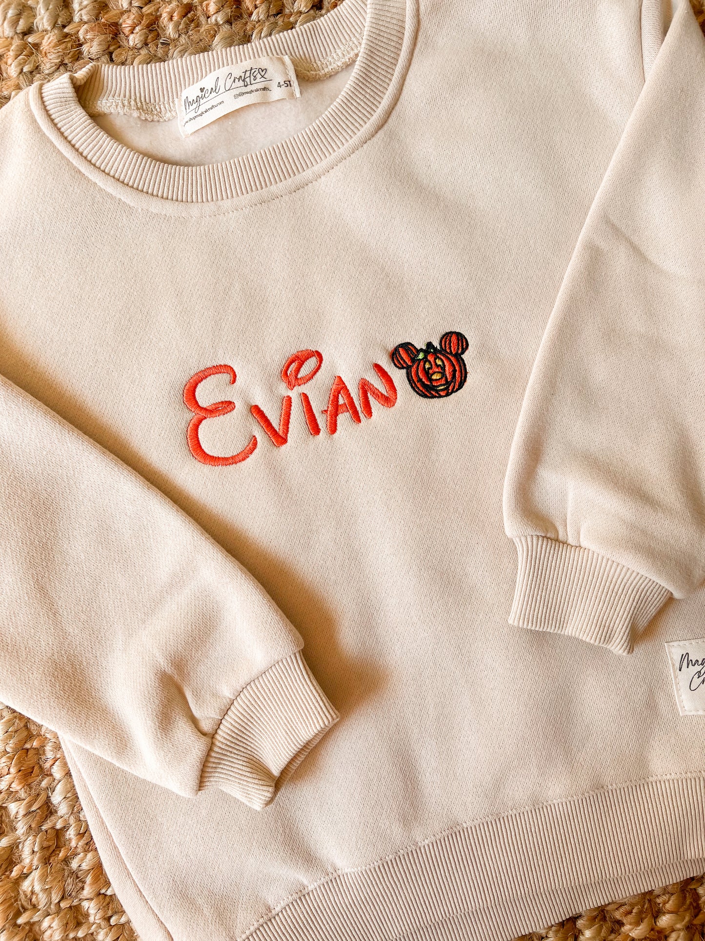 Custom Name Pumpkin Halloween Embroidered Sweatshirt - Sand