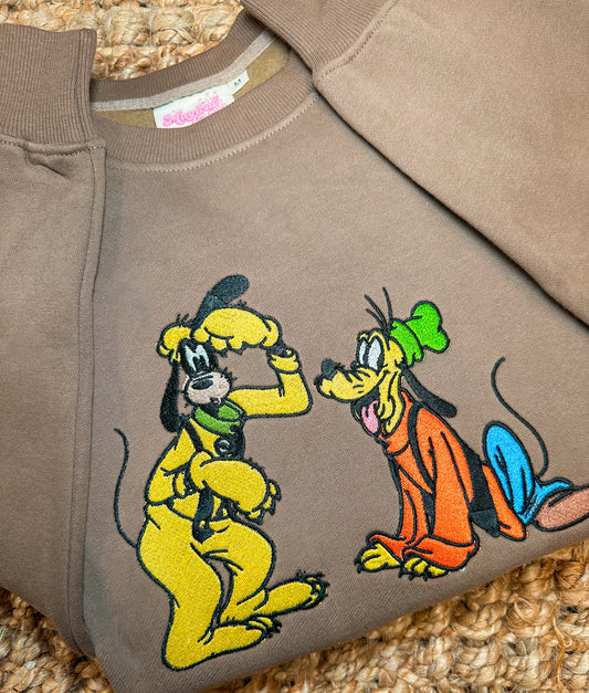 Goofy & Pluto Opposite Embroidered Crewneck Sweatshirt - Collab w. Alexis Designs