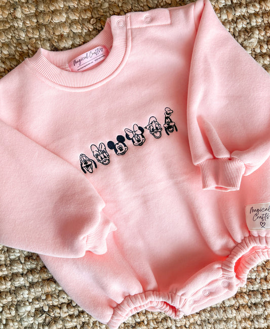 Mickey and friends faces Embroidered Romper