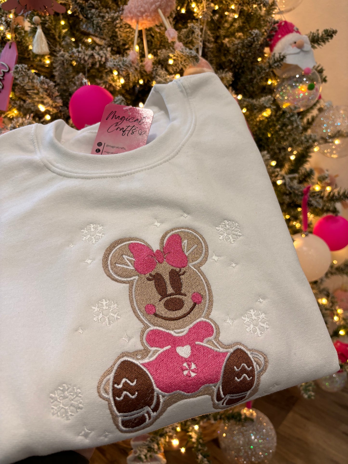 Pink Minnie Gingerbread Christmas Embroidered Sweatshirt