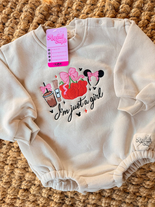 Im just a girl Halloween Embroidered Baby Romper