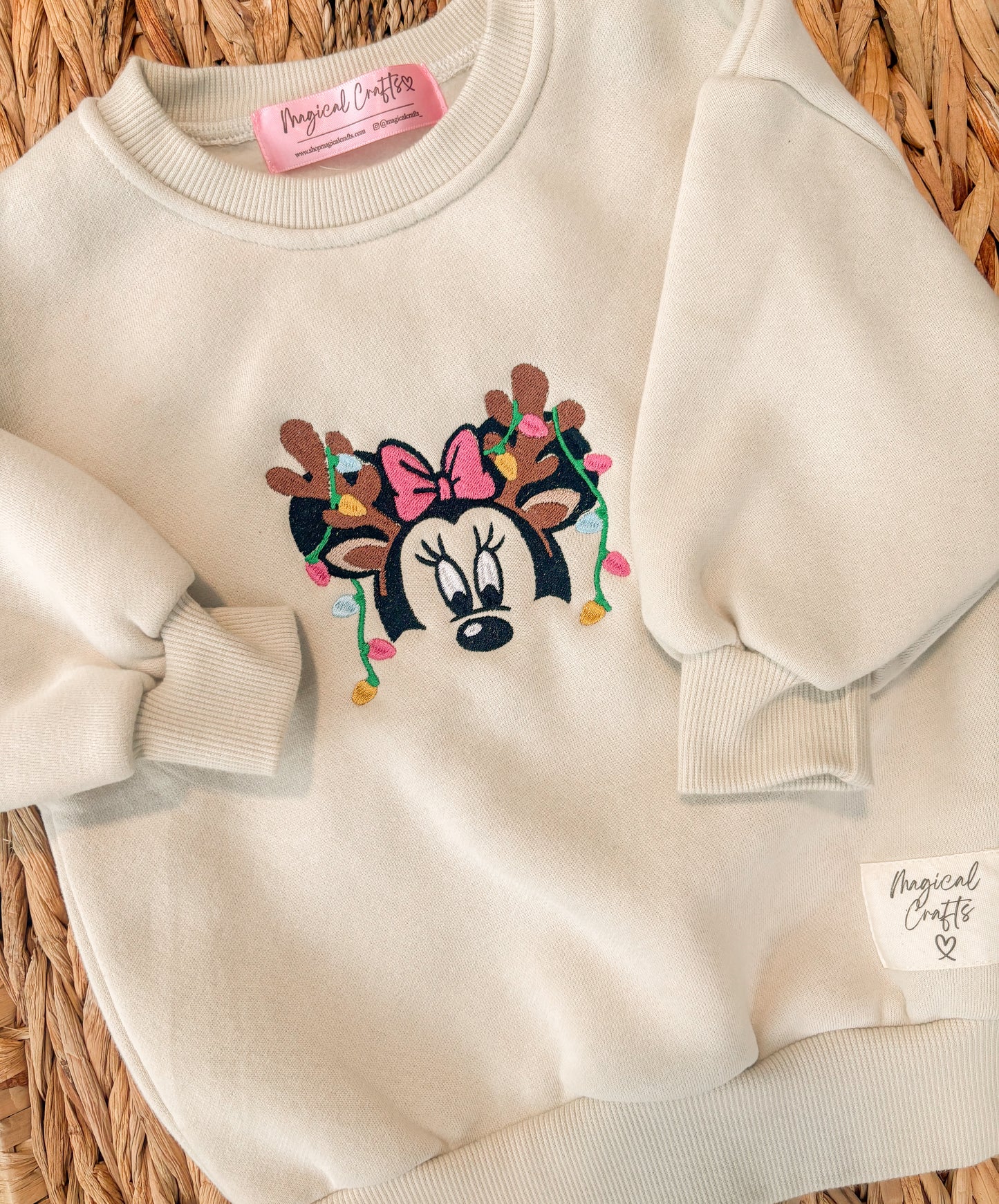 Minnie Reindeer Christmas Embroidered Crewneck - Kid Size