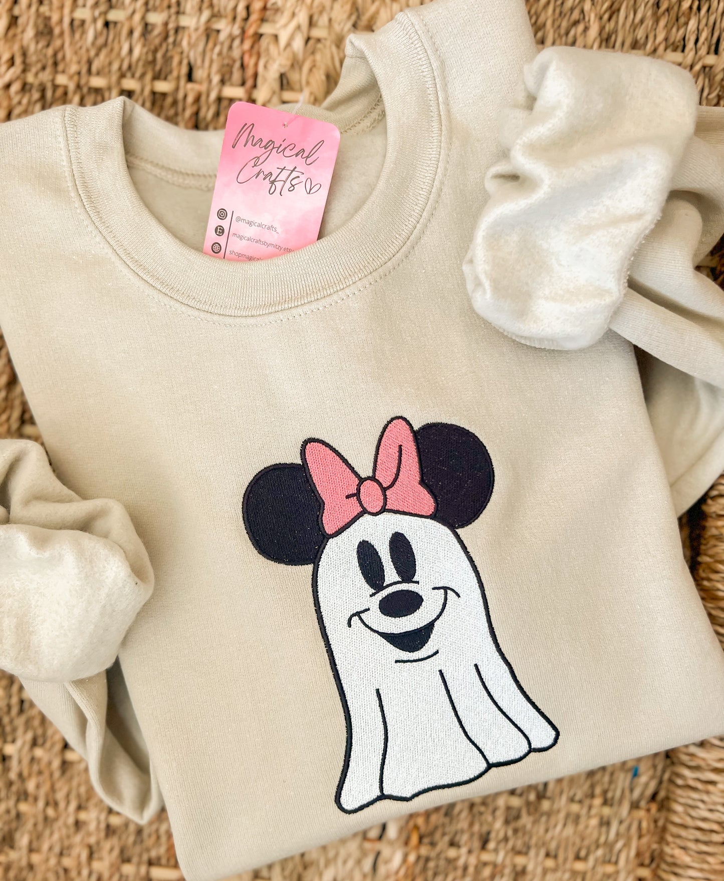 Minnie Ghost Halloween Embroidered Crewneck - Adult