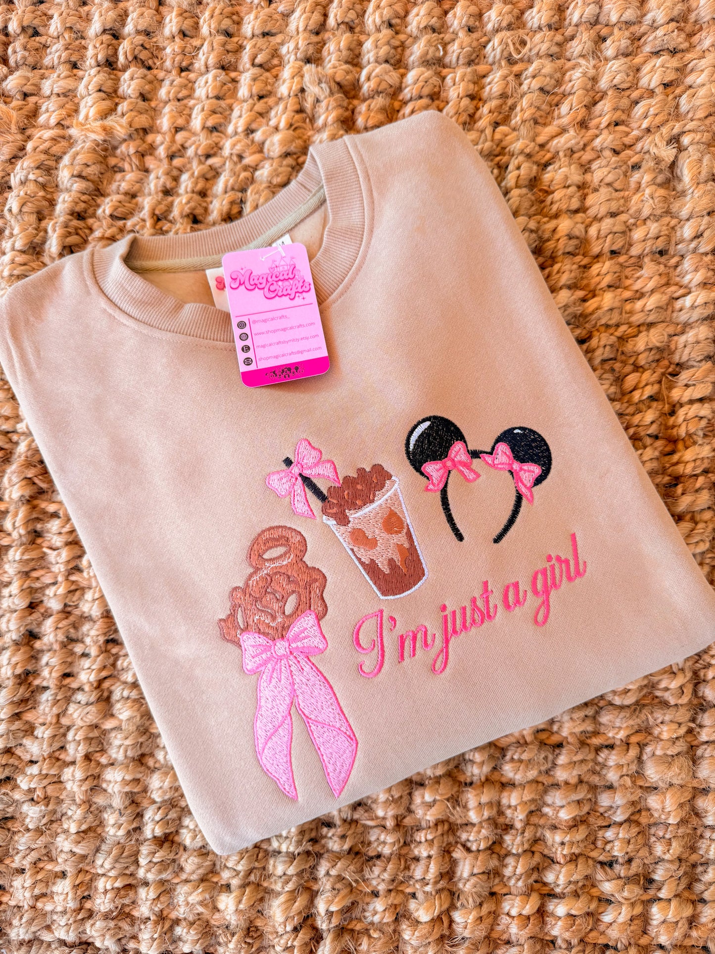 Just a girl snacks Embroidered Crewneck Sweatshirt