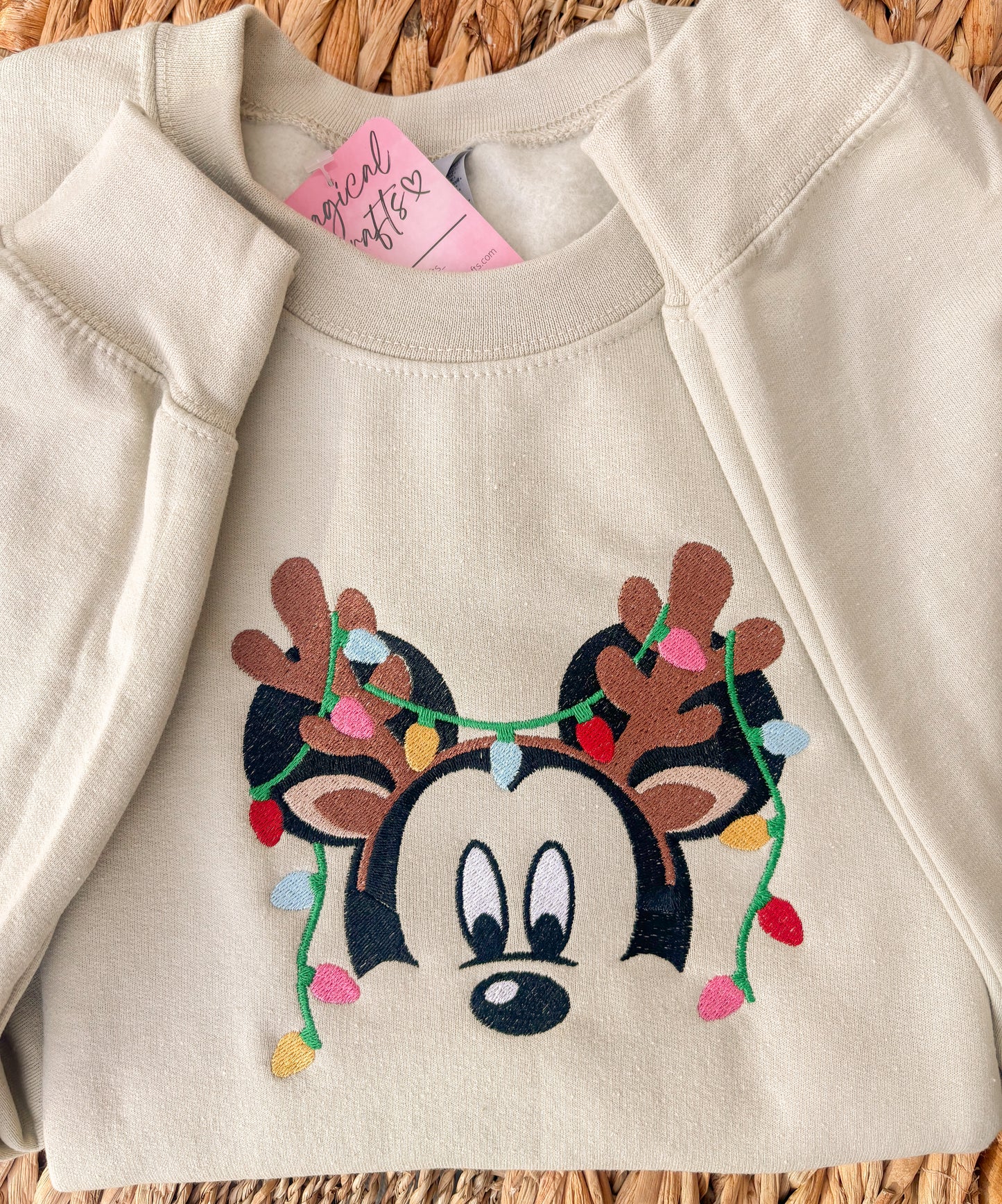 Mickey Reindeer Lights Christmas Embroidered Sweatshirt - Adult