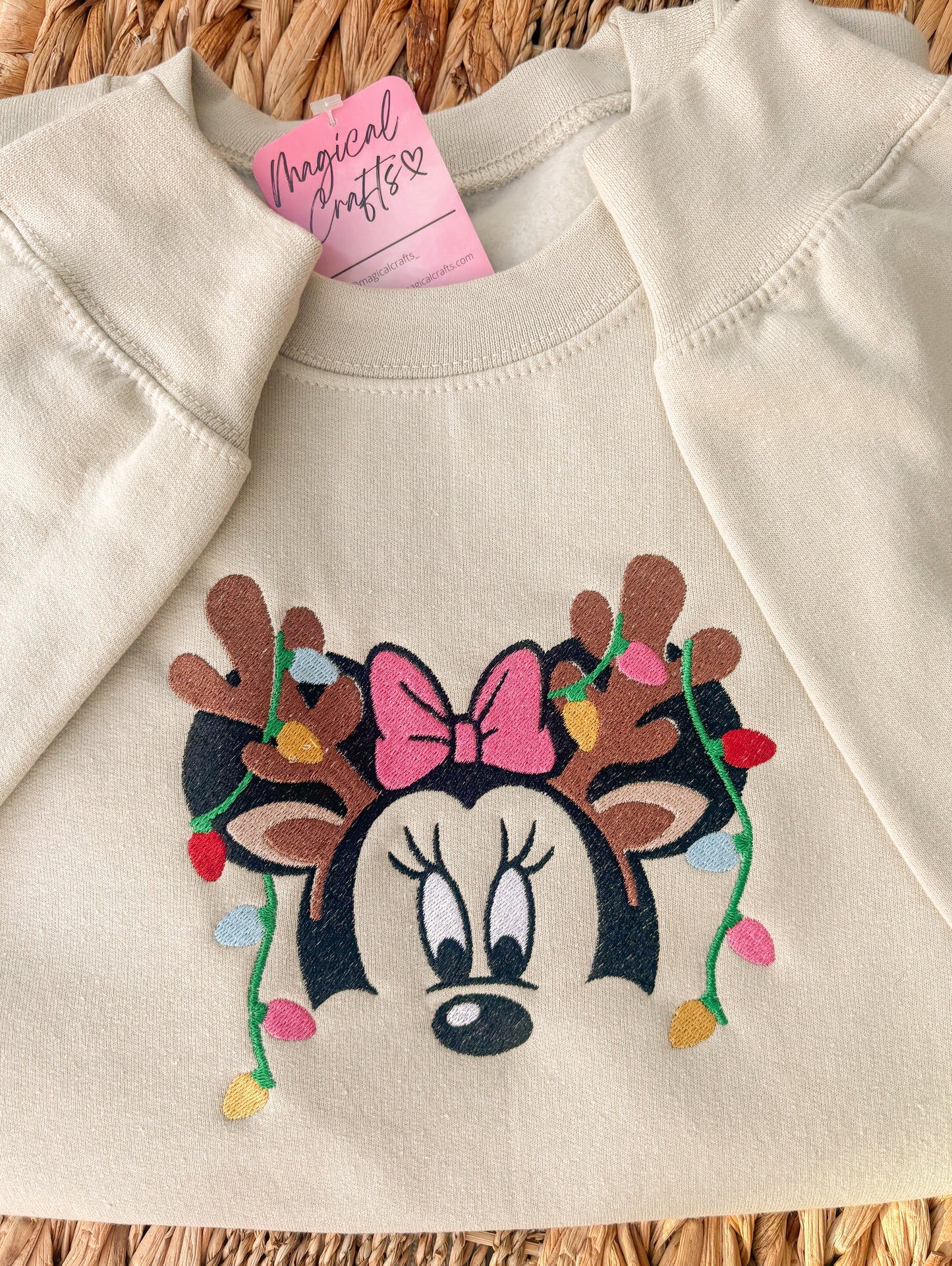 Minnie Reindeer Lights Christmas Embroidered Crewneck Sweatshirt - Adult