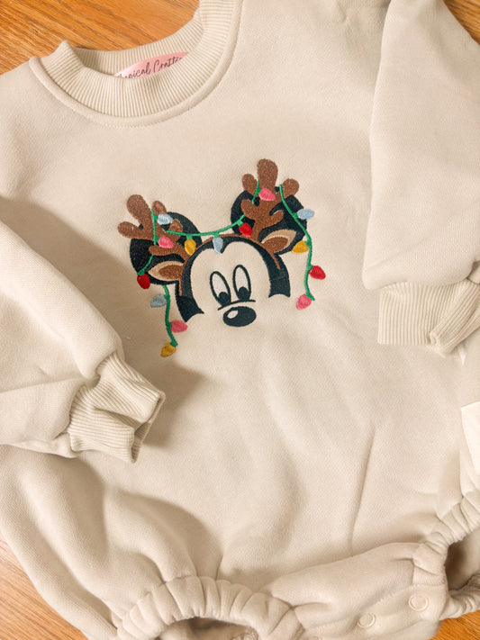 Mickey Reindeer Lights Christmas Embroidered Romper/Sweatshirt - Kid