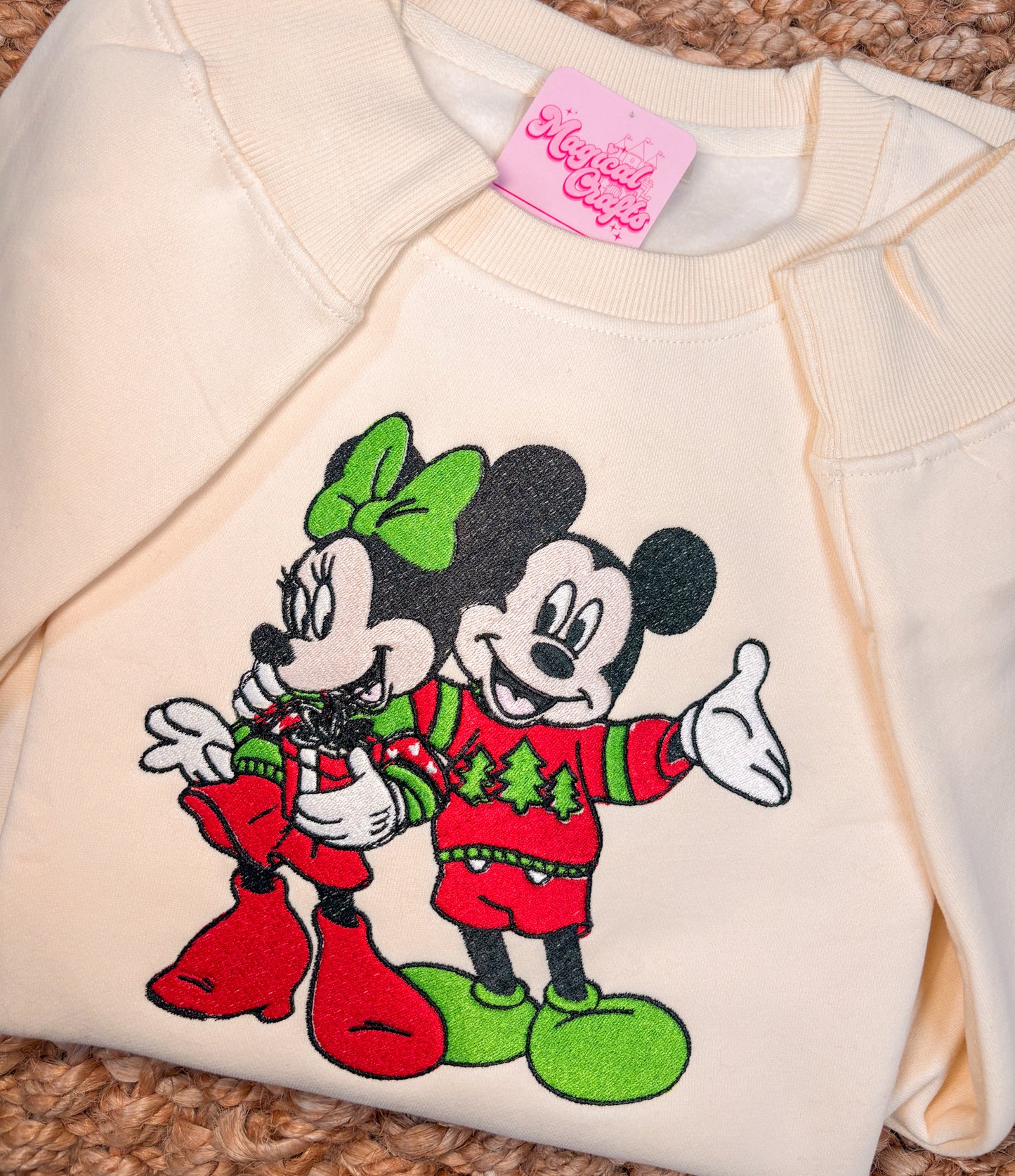 Mickey & Minnie Presents Christmas Embroidered Crewneck