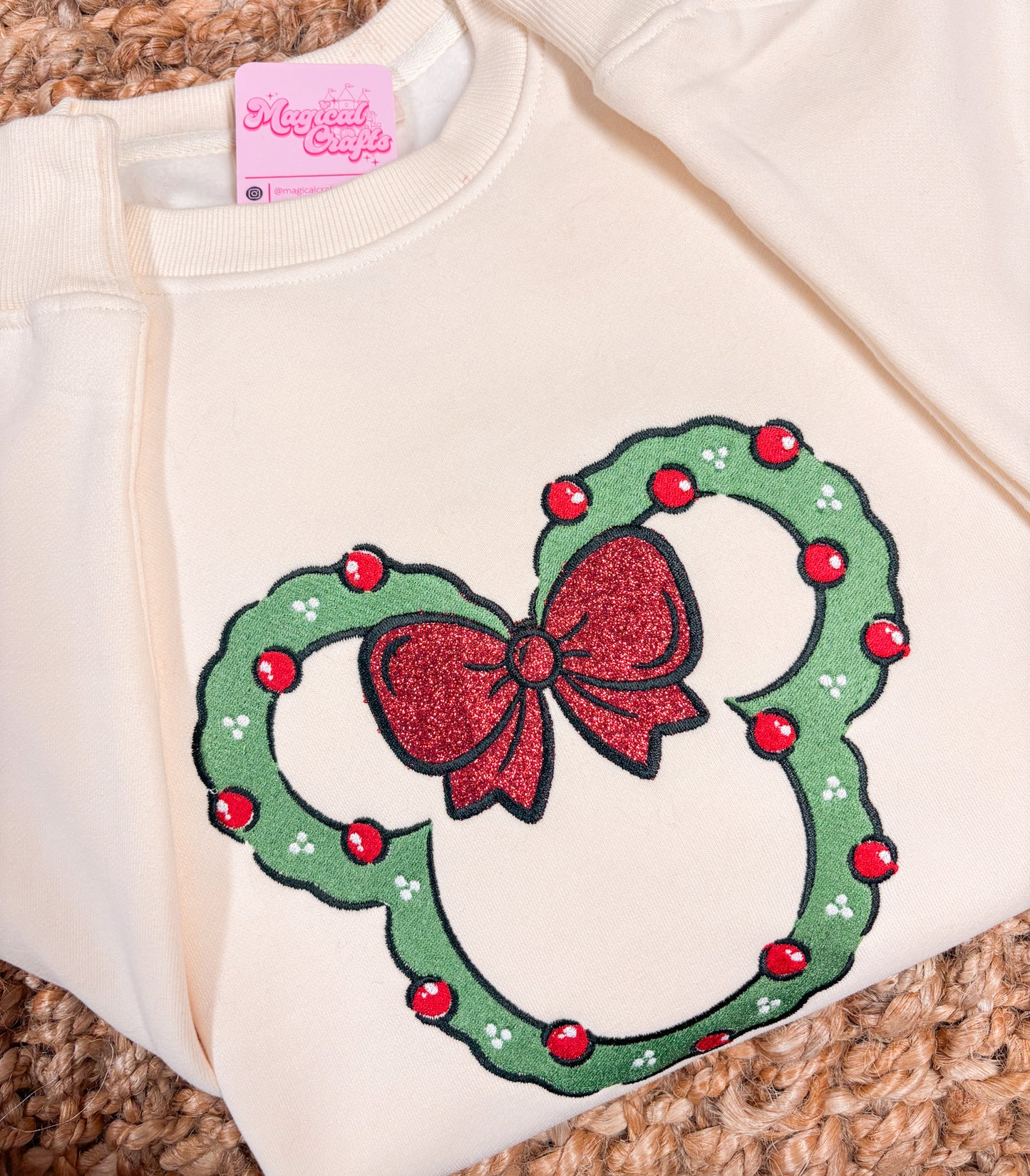 Minnie Wreath Christmas Embroidered Crewneck