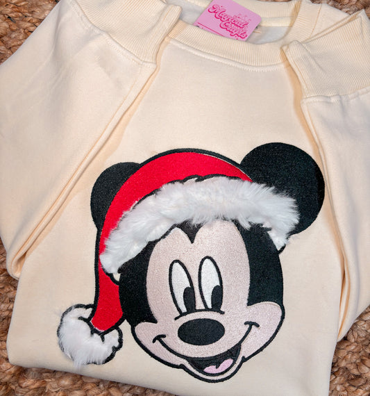 Mickey Hat Christmas Embroidered Crewneck