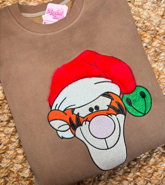 Tigger Hat Christmas Embroidered Crewneck