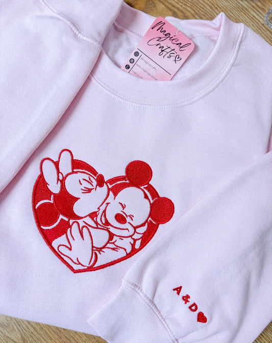 Sweethearts Mouse Valentines Day Embroidered Crewneck Sweatshirt