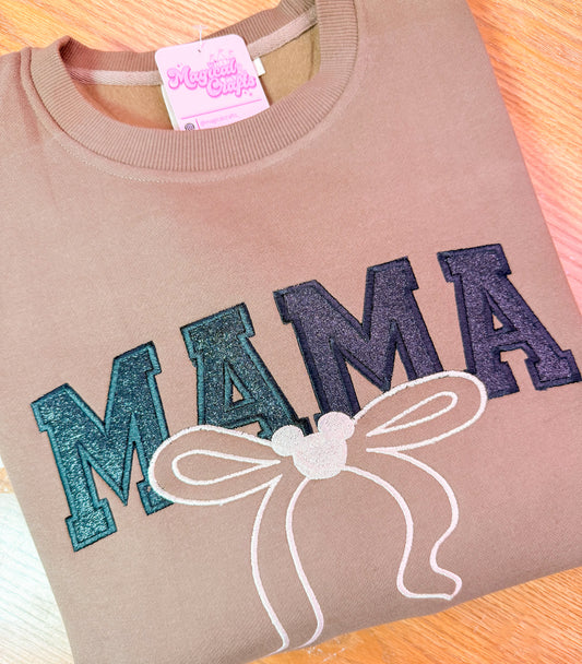 Mama Mouse Bow Embroidered Crewneck Sweatshirt