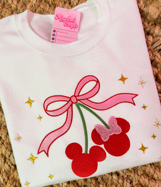 Cherry Mickey Embroidered Crewneck Sweatshirt