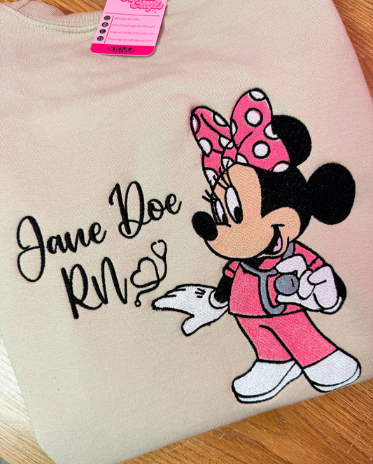 Minnie Nurse Embroidered Crewneck Sweatshirt