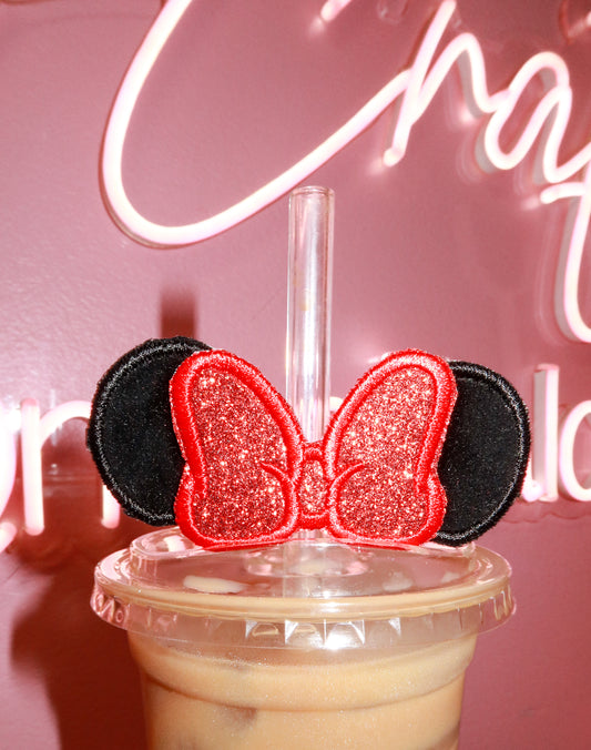 Minnie Mouse Embroidered Straw Ears - Black/Red