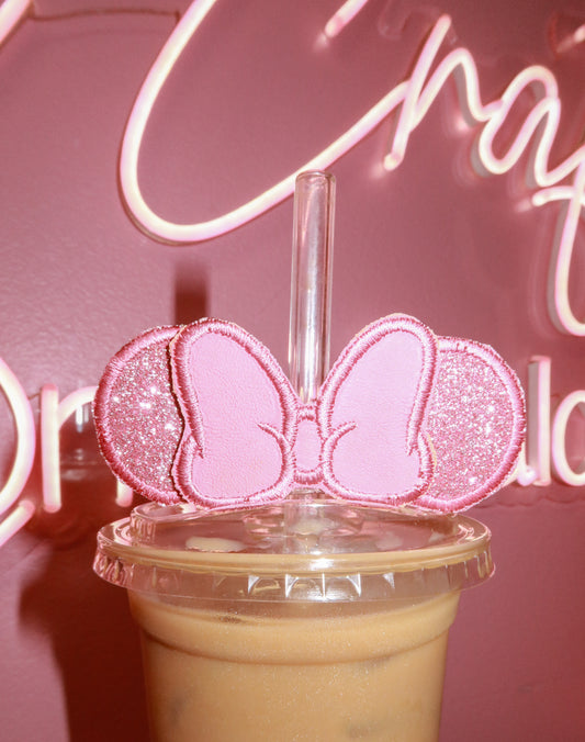 Minnie Mouse Embroidered Straw Ears - Pink/Pink