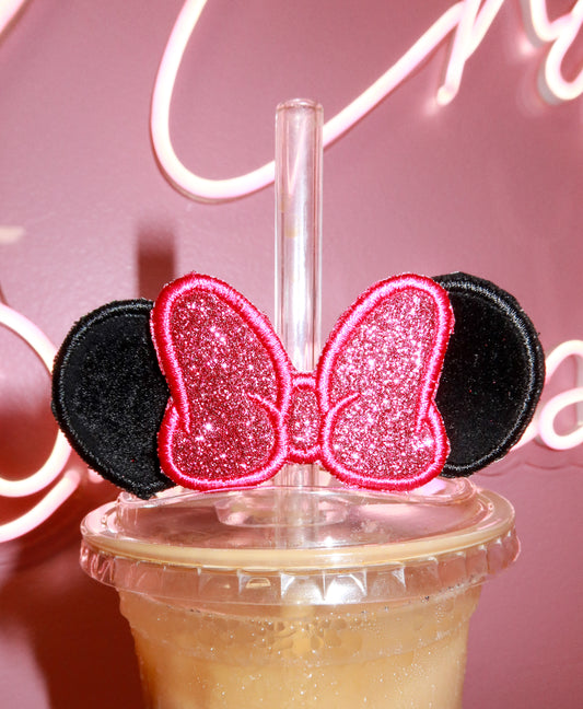 Minnie Mouse Embroidered Straw Ears - Black/Hot Pink