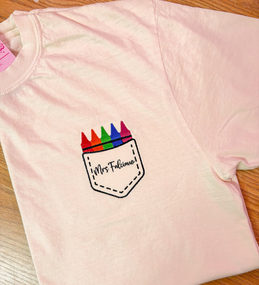 Crayons Teacher Personalized Embroidered T-Shirt