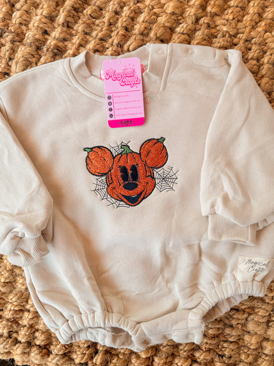 Mickey Glitter Halloween Pumpkin Embroidered Baby Romper