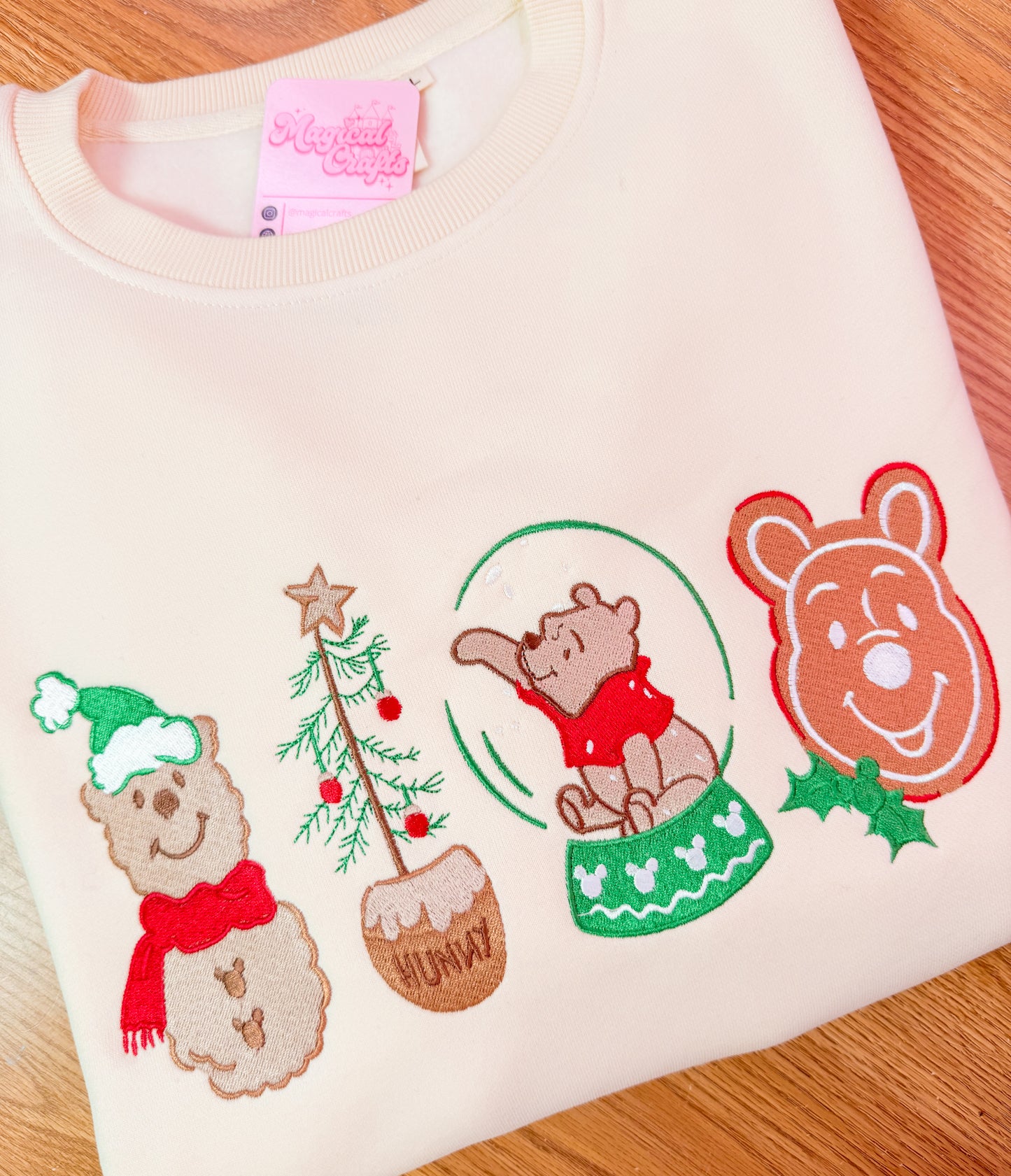 Pooh Snow Globe Christmas Embroidered Crewneck Sweatshirt