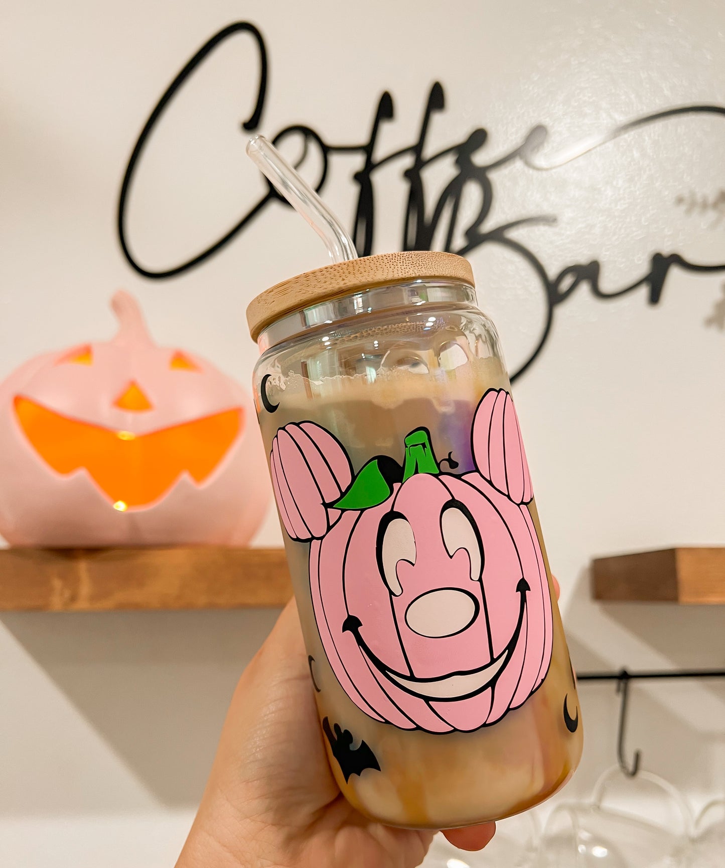 Pink Halloween Pumpkin Glass Cup