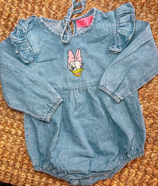 Ms. Duck Embroidered Baby Jean Romper