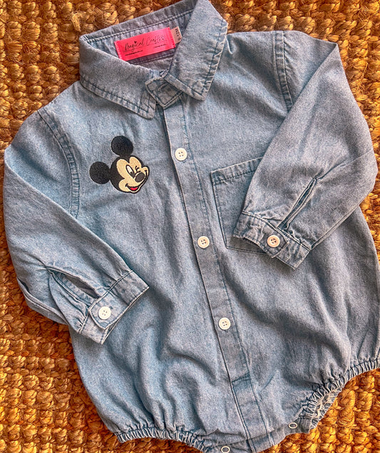 Mr.Mouse Embroidered Baby Jean Romper