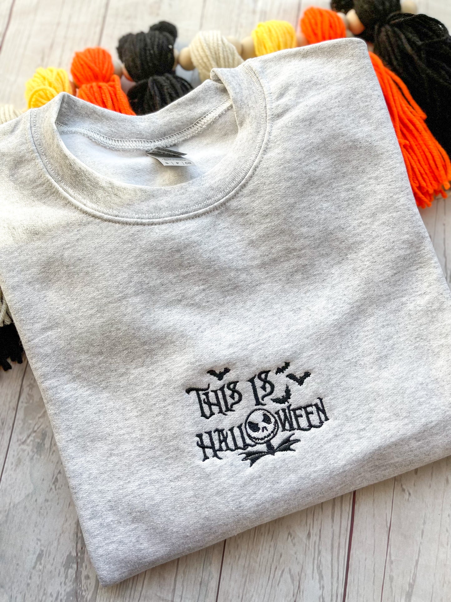 Jack Halloween Embroidered Crewneck Sweatshirt - Ash