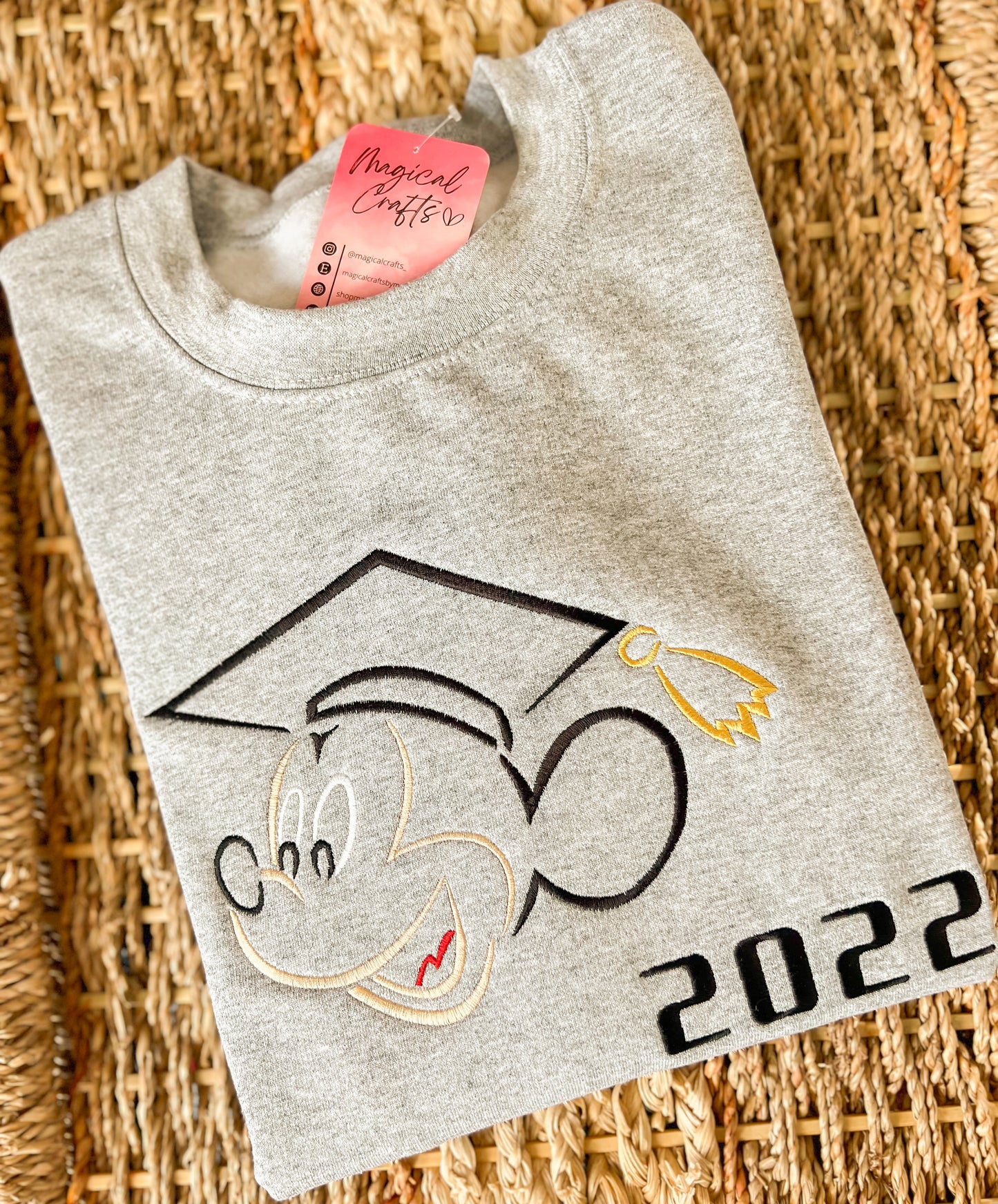 Mouse Graduation Embroidered Crewneck Sweatshirt - Gray