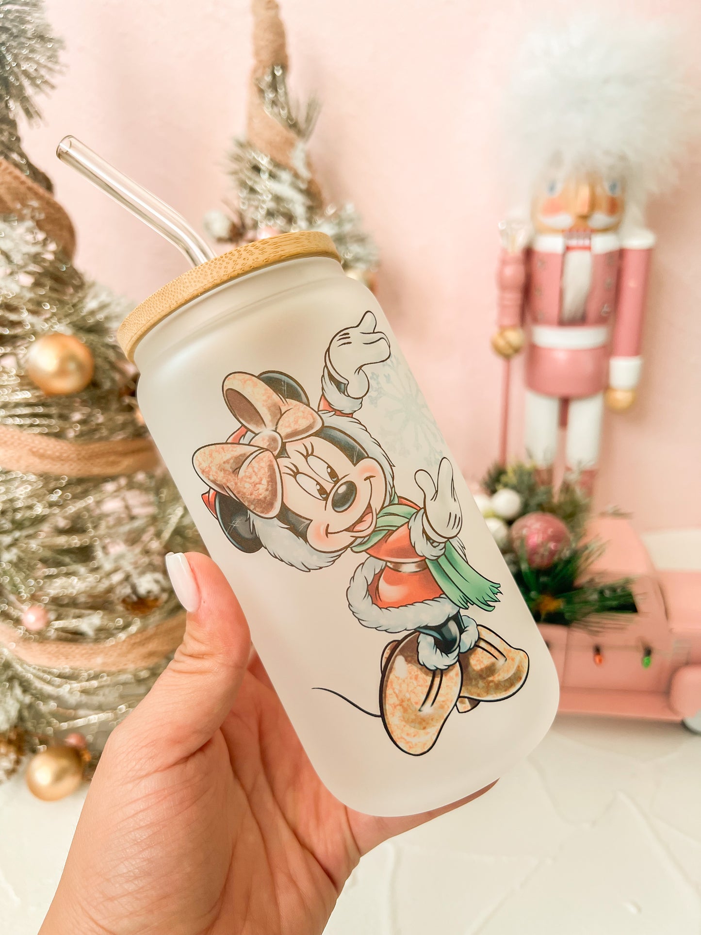 Mrs. Mouse Snowflake Christmas Glass Cup