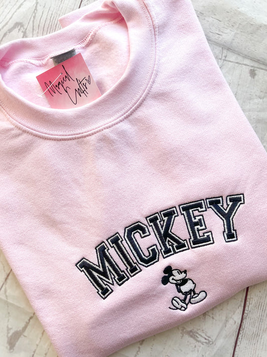 Mickey Embroidered Crewneck Sweatshirt - Pink