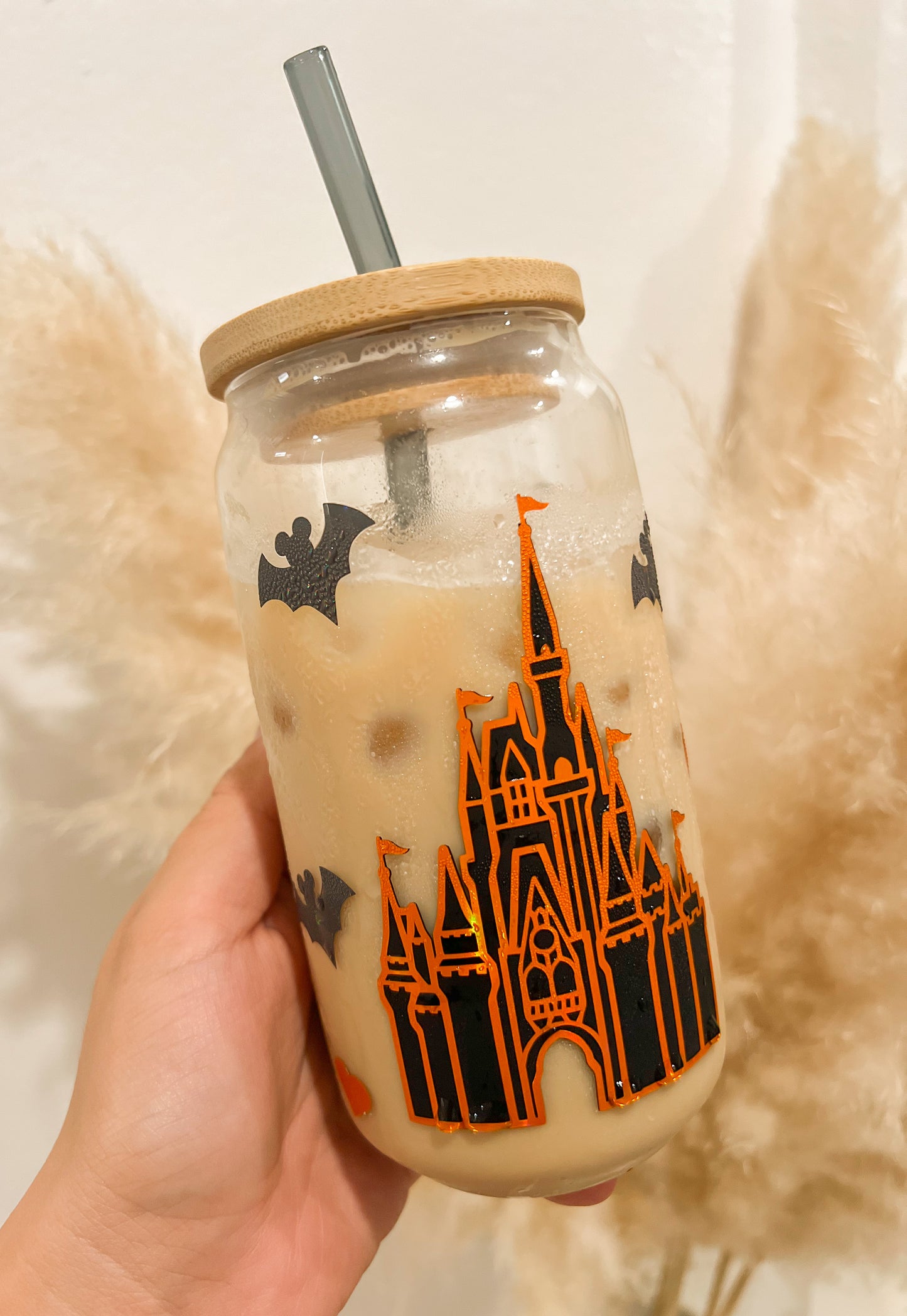 Halloween Castle with Bats Glass Cup