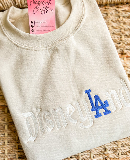 Disney Blue LA Embroidered Crewneck Sweatshirt - Sand