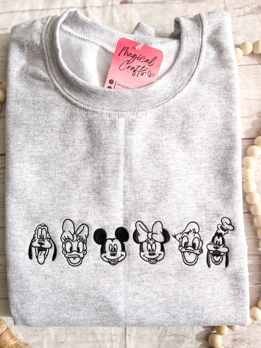 Mickey and Friends Embroidered Crewneck Sweatshirt - Ash