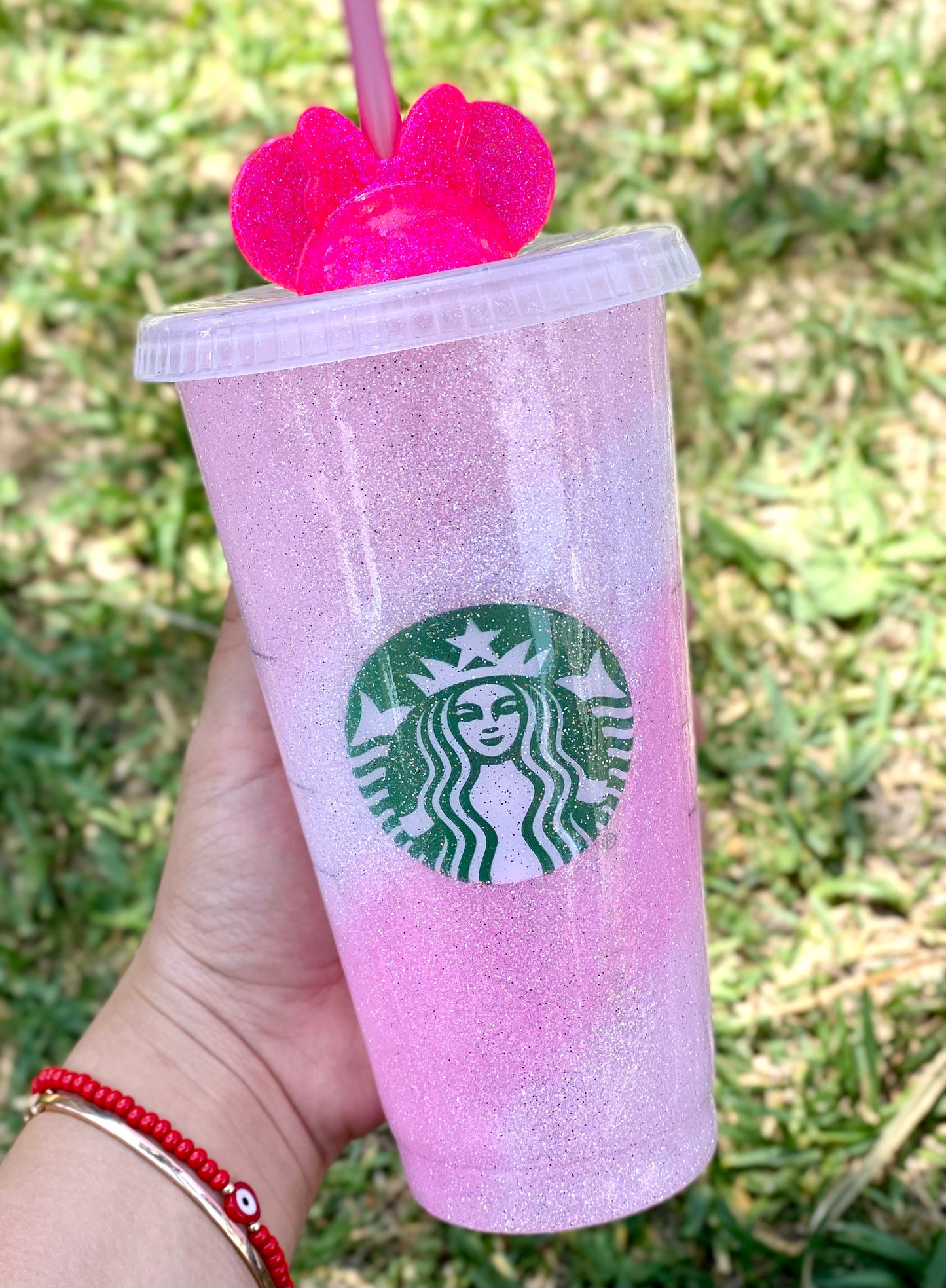 Pink Swirl Starbucks Reusable Cup with Straw Topper