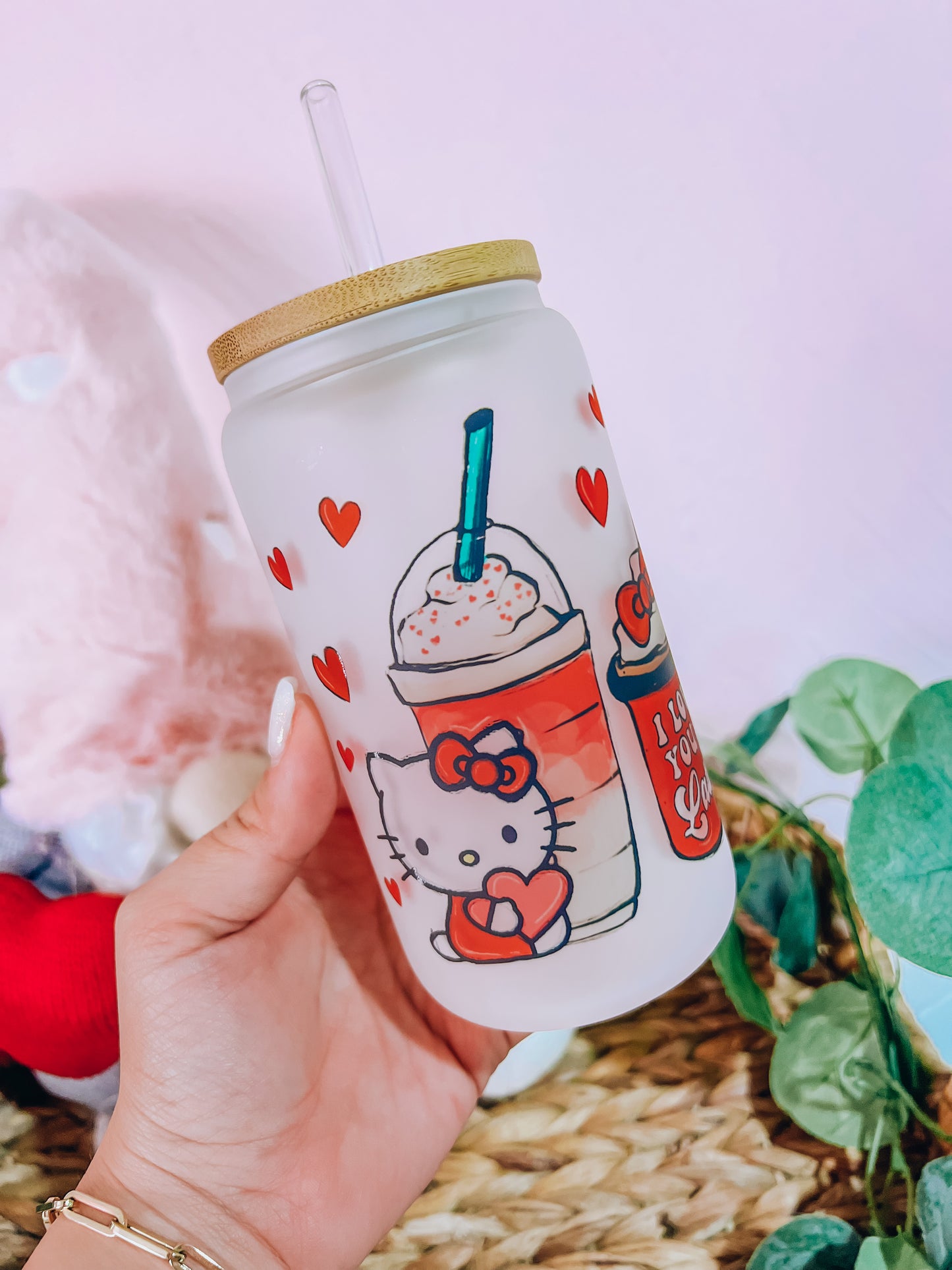 Kitty Valentine’s Day Glass Cup