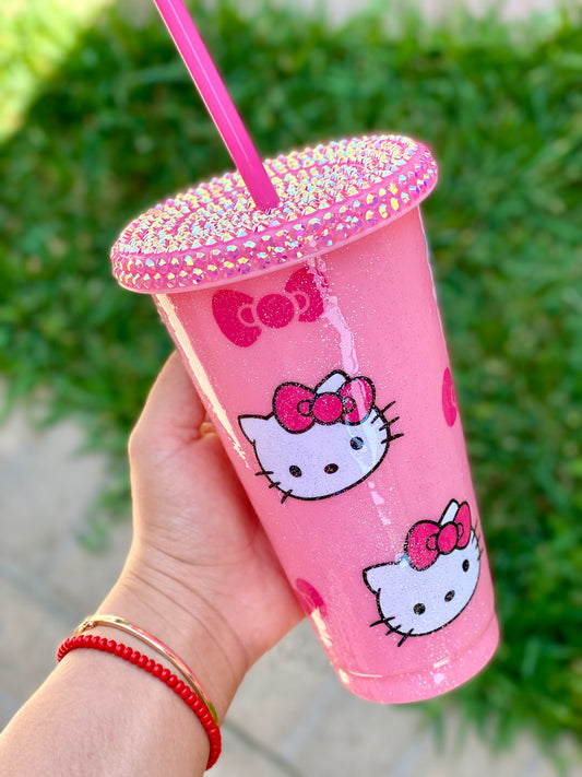 HK Pink Cup with Blinged Lid