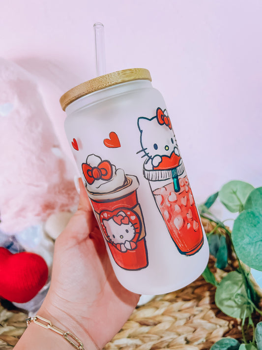 Kitty Valentine’s Day Glass Cup