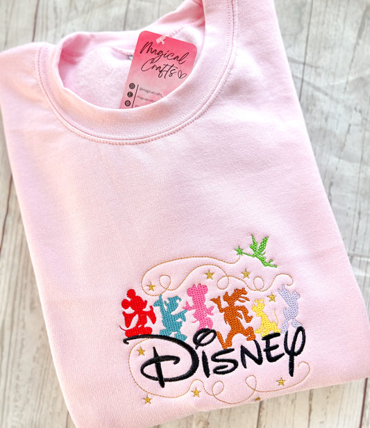 Disney Characters Embroidered Crewneck Sweatshirt - Pink