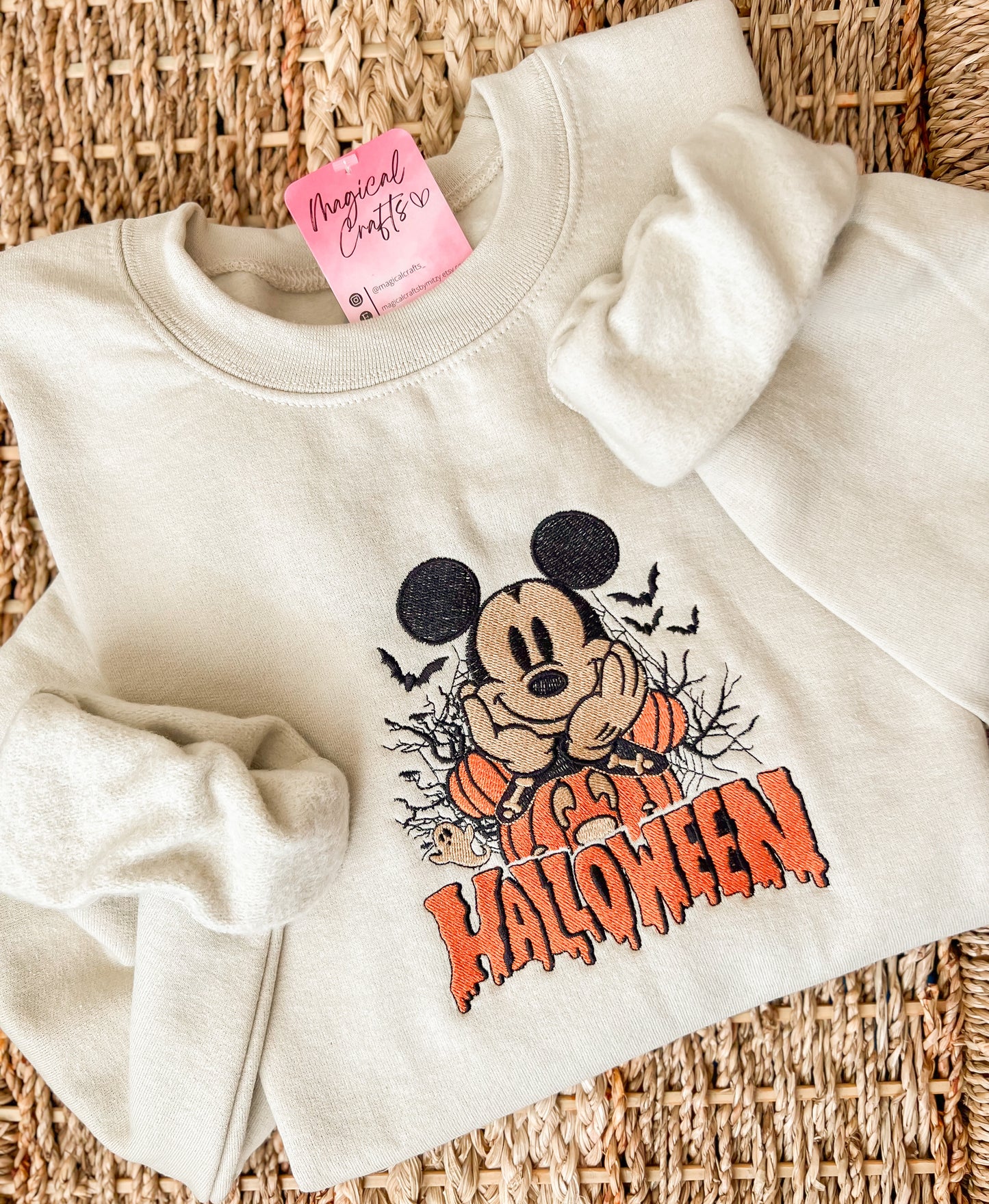 Mr. Mouse Pumpkin Halloween  Embroidered Crewneck Sweatshirt