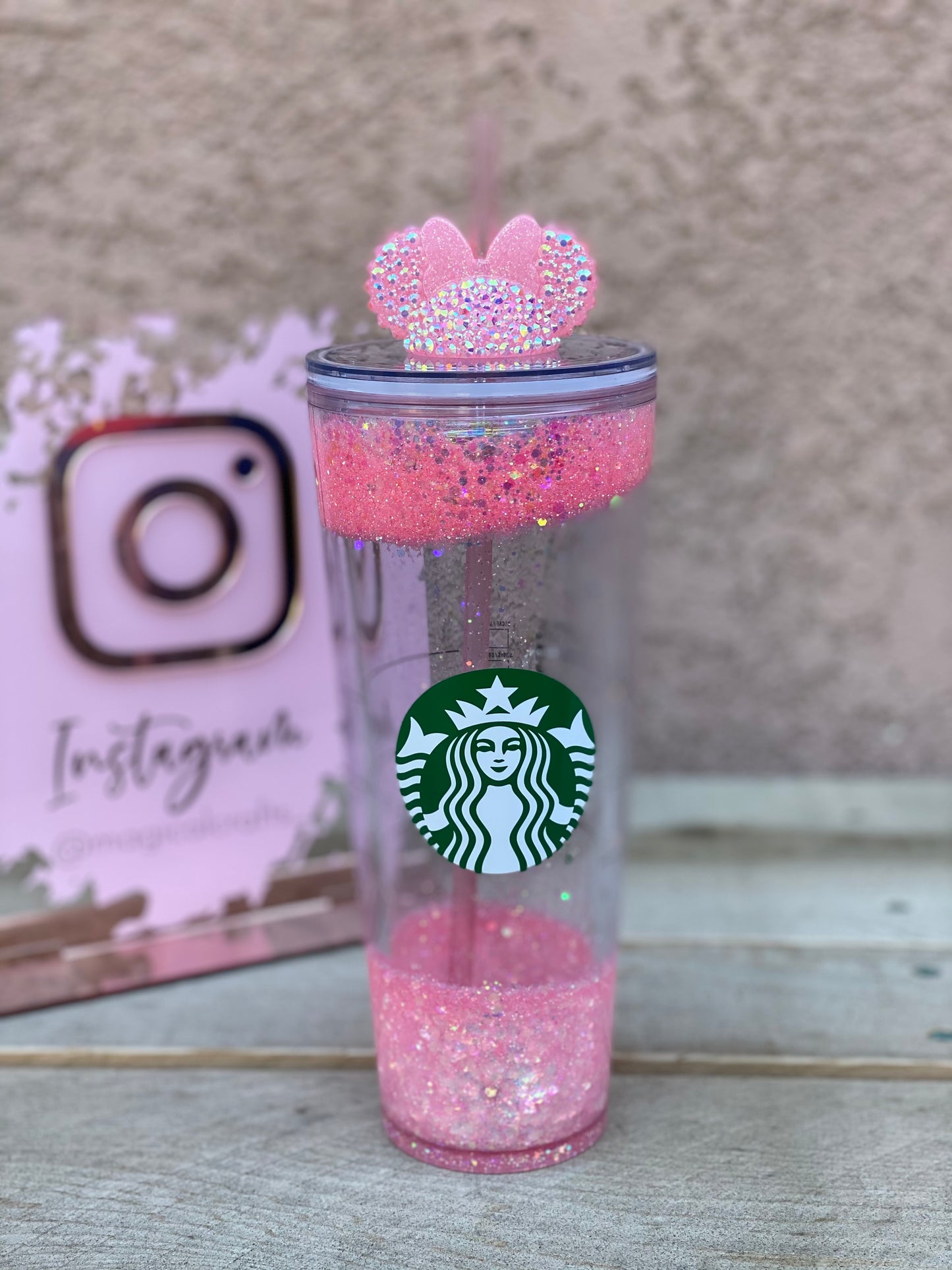 Baby Pink Iridescent Starbucks Snow Globe Tumbler with Matching Blinged Straw Topper Bundle
